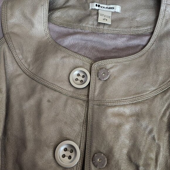 Nygard Jacket Pewter Leather Front Trim Collarless‎ Knit Back 3/4 Sleeves Size L - Picture 12 of 16
